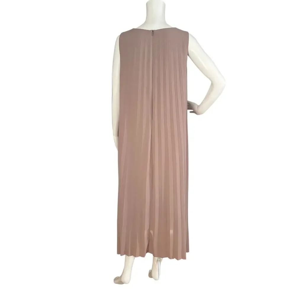 ELLIE MAKIR MIDI PLEATED DRESS MODEST HIGH-LOW HEM WOMEN SIZE LARGE - Picture 5 of 15